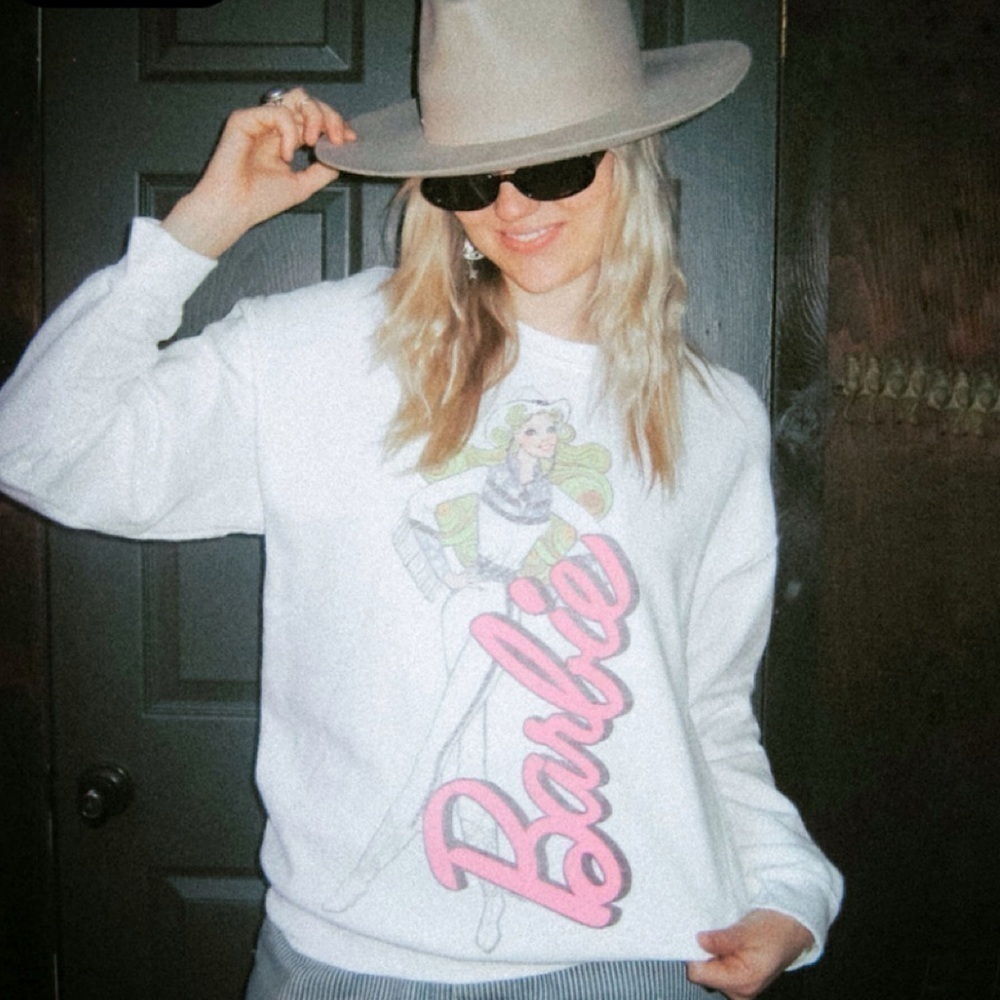 Nwt Junk Food Clothing Cowgirl Barbie Flea Market Fleece Pullover Sweatshirt M/L — image 3 of 8